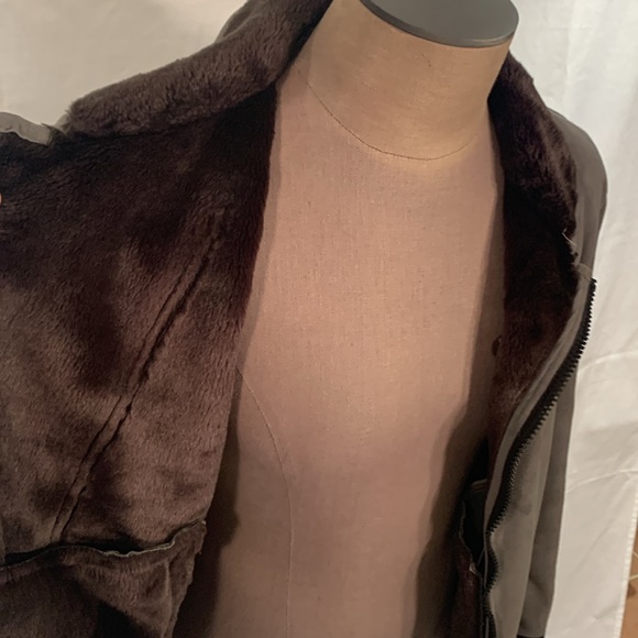 A/X Armani Exchange Faux Suede / Faux Fur Moto leather jacket olive green Size M - Picture 6 of 8